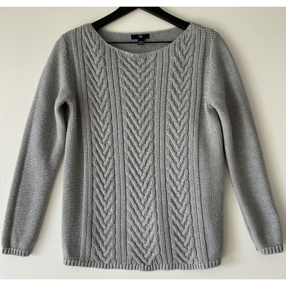 Gap Women's Sweater Cable-Knit Pullover Gray 100% Cotton Size Medium
